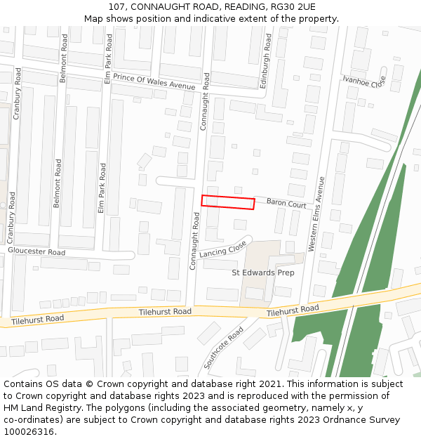107, CONNAUGHT ROAD, READING, RG30 2UE: Location map and indicative extent of plot
