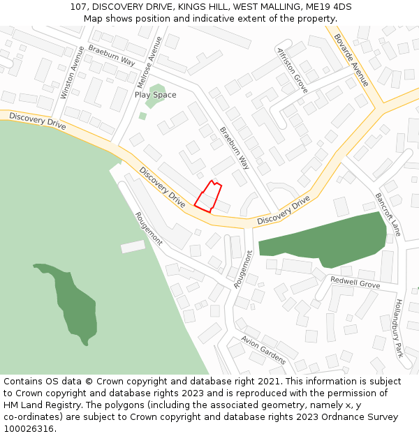 107, DISCOVERY DRIVE, KINGS HILL, WEST MALLING, ME19 4DS: Location map and indicative extent of plot