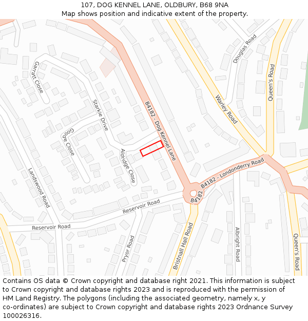 107, DOG KENNEL LANE, OLDBURY, B68 9NA: Location map and indicative extent of plot