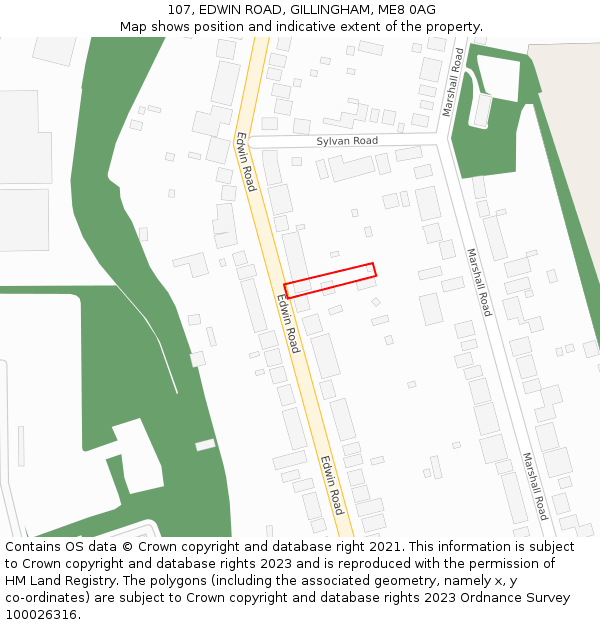 107, EDWIN ROAD, GILLINGHAM, ME8 0AG: Location map and indicative extent of plot