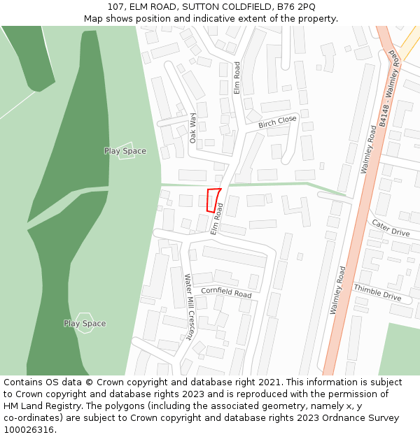 107, ELM ROAD, SUTTON COLDFIELD, B76 2PQ: Location map and indicative extent of plot