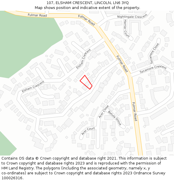 107, ELSHAM CRESCENT, LINCOLN, LN6 3YQ: Location map and indicative extent of plot