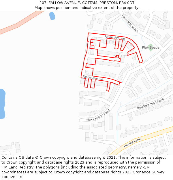 107, FALLOW AVENUE, COTTAM, PRESTON, PR4 0DT: Location map and indicative extent of plot