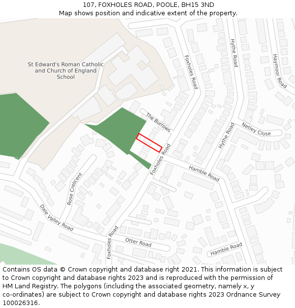 107, FOXHOLES ROAD, POOLE, BH15 3ND: Location map and indicative extent of plot