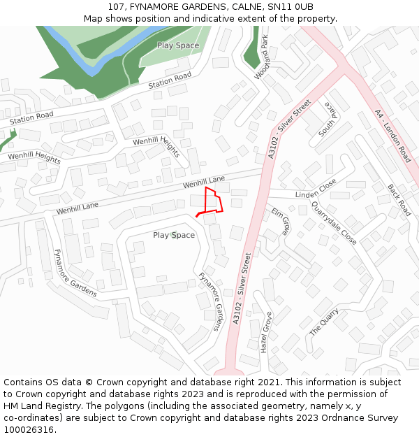 107, FYNAMORE GARDENS, CALNE, SN11 0UB: Location map and indicative extent of plot
