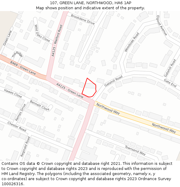 107, GREEN LANE, NORTHWOOD, HA6 1AP: Location map and indicative extent of plot