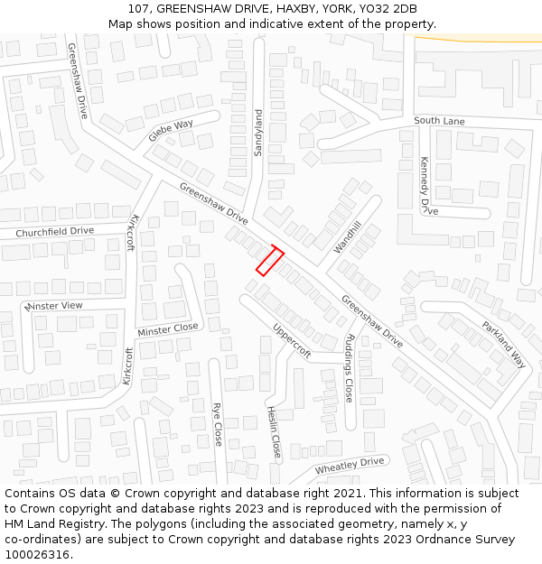 107, GREENSHAW DRIVE, HAXBY, YORK, YO32 2DB: Location map and indicative extent of plot