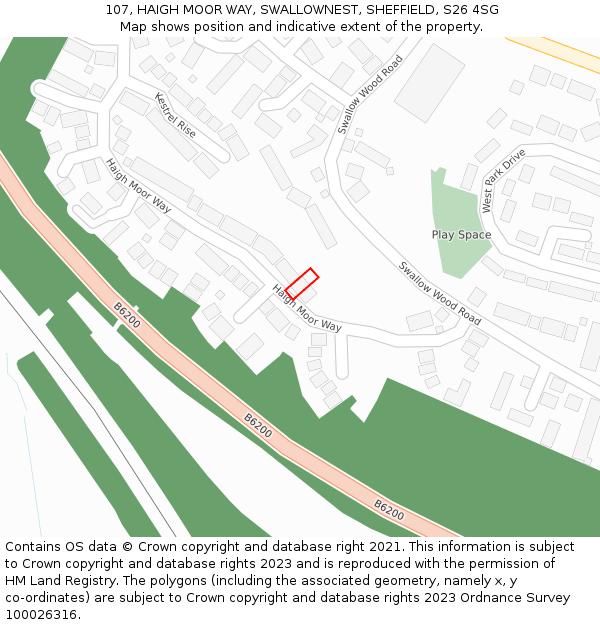 107, HAIGH MOOR WAY, SWALLOWNEST, SHEFFIELD, S26 4SG: Location map and indicative extent of plot