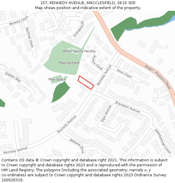 107, KENNEDY AVENUE, MACCLESFIELD, SK10 3DE: Location map and indicative extent of plot