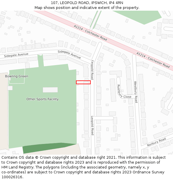 107, LEOPOLD ROAD, IPSWICH, IP4 4RN: Location map and indicative extent of plot
