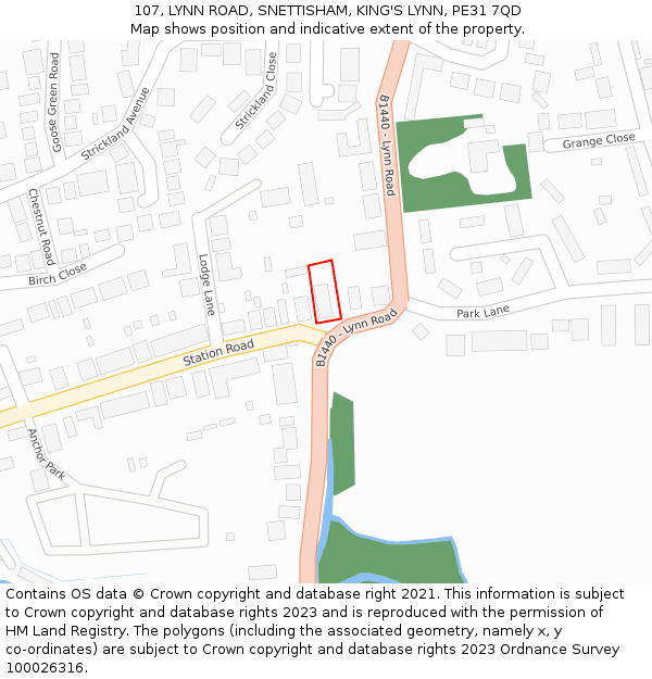 107, LYNN ROAD, SNETTISHAM, KING'S LYNN, PE31 7QD: Location map and indicative extent of plot