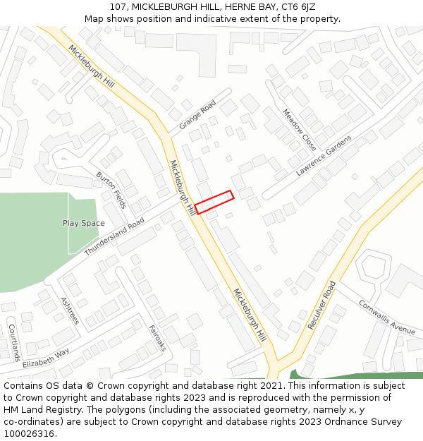 107, MICKLEBURGH HILL, HERNE BAY, CT6 6JZ: Location map and indicative extent of plot