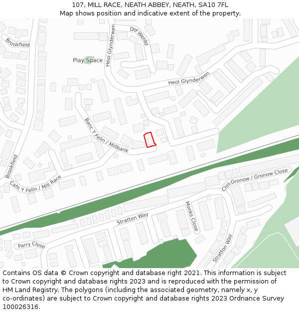 107, MILL RACE, NEATH ABBEY, NEATH, SA10 7FL: Location map and indicative extent of plot