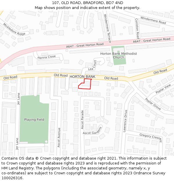 107, OLD ROAD, BRADFORD, BD7 4ND: Location map and indicative extent of plot