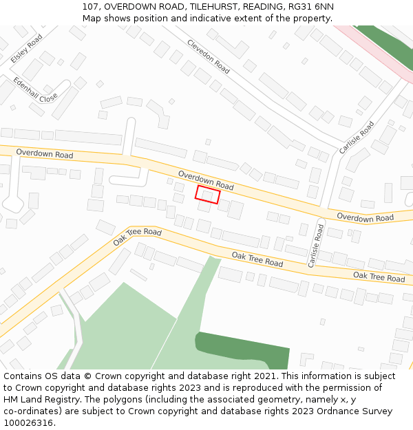 107, OVERDOWN ROAD, TILEHURST, READING, RG31 6NN: Location map and indicative extent of plot