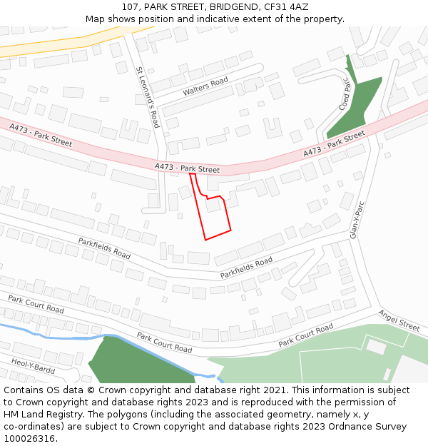 107, PARK STREET, BRIDGEND, CF31 4AZ: Location map and indicative extent of plot