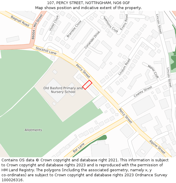 107, PERCY STREET, NOTTINGHAM, NG6 0GF: Location map and indicative extent of plot