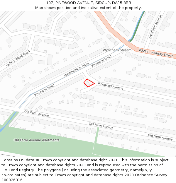 107, PINEWOOD AVENUE, SIDCUP, DA15 8BB: Location map and indicative extent of plot