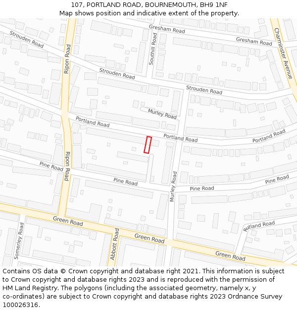 107, PORTLAND ROAD, BOURNEMOUTH, BH9 1NF: Location map and indicative extent of plot
