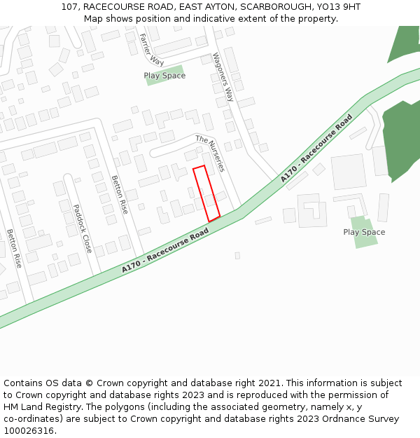 107, RACECOURSE ROAD, EAST AYTON, SCARBOROUGH, YO13 9HT: Location map and indicative extent of plot