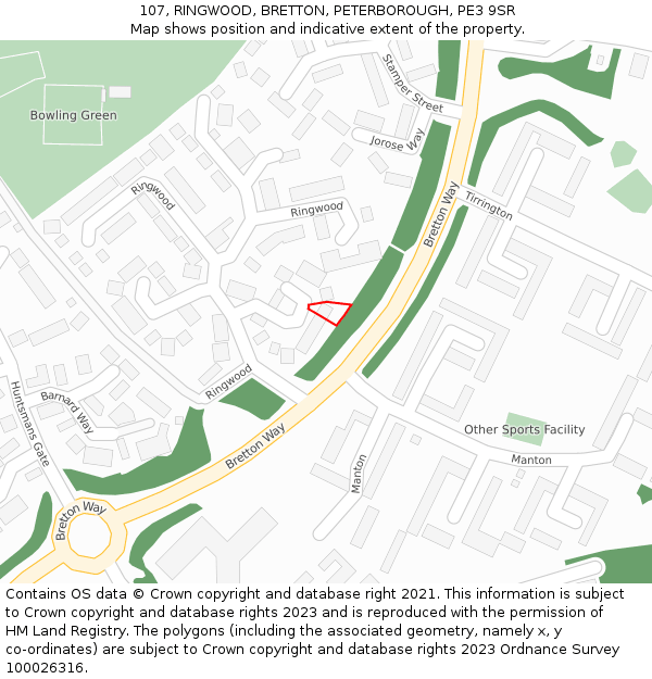 107, RINGWOOD, BRETTON, PETERBOROUGH, PE3 9SR: Location map and indicative extent of plot