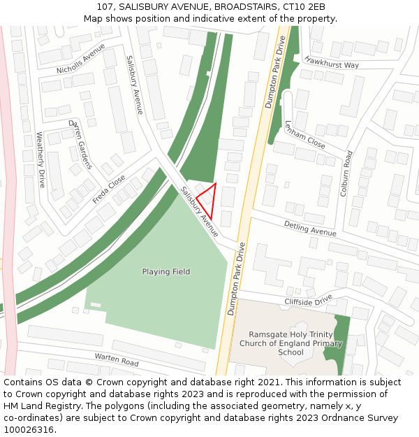 107, SALISBURY AVENUE, BROADSTAIRS, CT10 2EB: Location map and indicative extent of plot