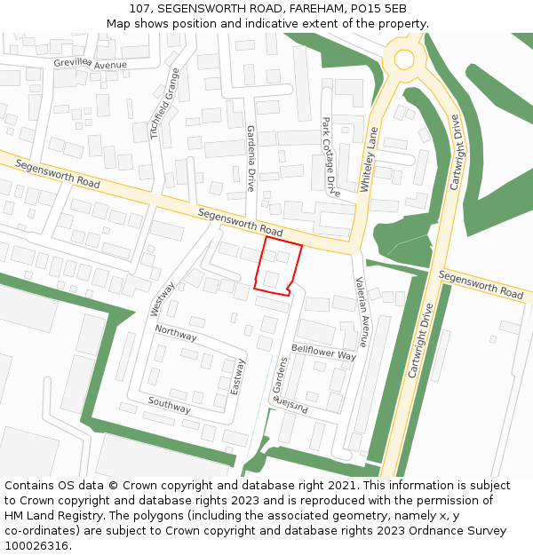 107, SEGENSWORTH ROAD, FAREHAM, PO15 5EB: Location map and indicative extent of plot