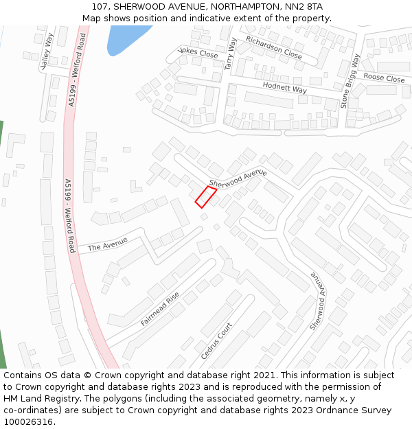 107, SHERWOOD AVENUE, NORTHAMPTON, NN2 8TA: Location map and indicative extent of plot