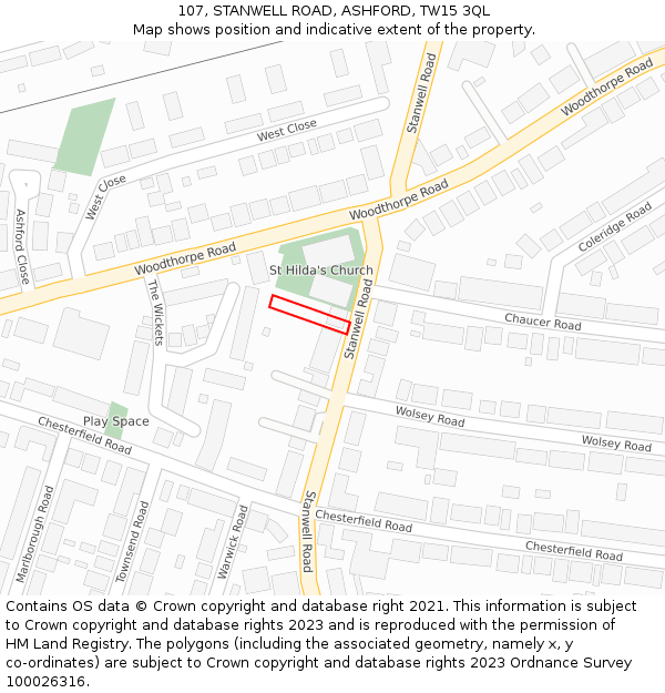 107, STANWELL ROAD, ASHFORD, TW15 3QL: Location map and indicative extent of plot