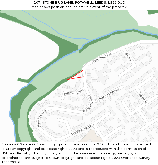 107, STONE BRIG LANE, ROTHWELL, LEEDS, LS26 0UD: Location map and indicative extent of plot