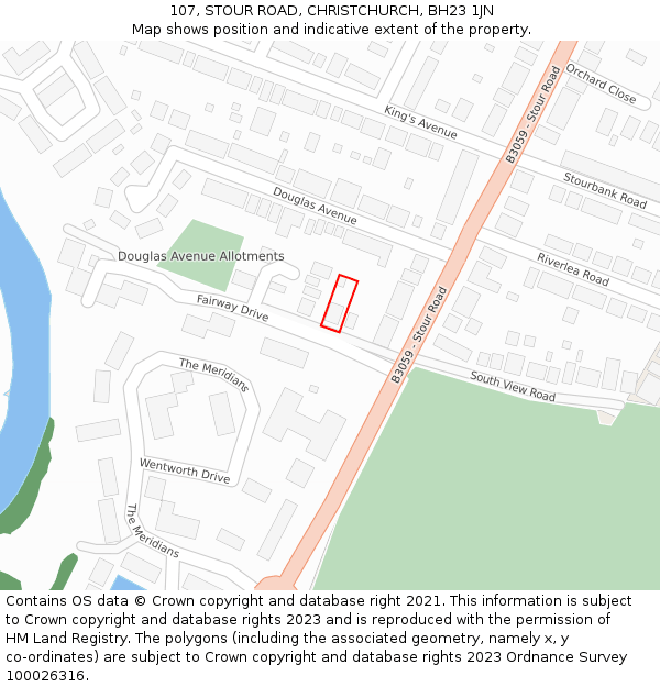 107, STOUR ROAD, CHRISTCHURCH, BH23 1JN: Location map and indicative extent of plot