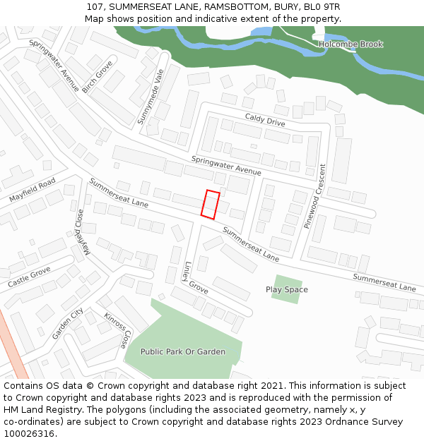 107, SUMMERSEAT LANE, RAMSBOTTOM, BURY, BL0 9TR: Location map and indicative extent of plot