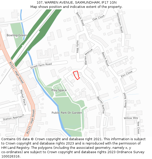 107, WARREN AVENUE, SAXMUNDHAM, IP17 1GN: Location map and indicative extent of plot