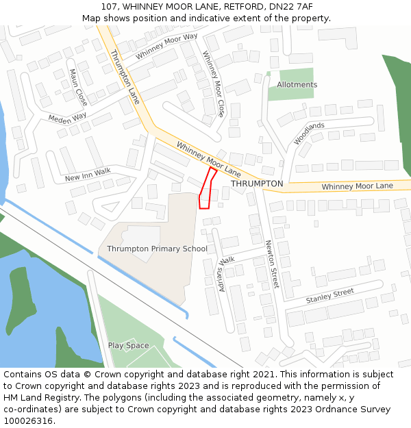 107, WHINNEY MOOR LANE, RETFORD, DN22 7AF: Location map and indicative extent of plot
