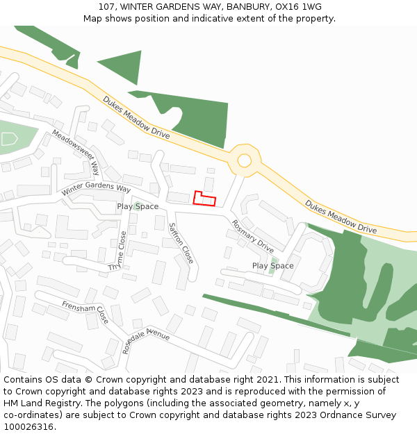 107, WINTER GARDENS WAY, BANBURY, OX16 1WG: Location map and indicative extent of plot