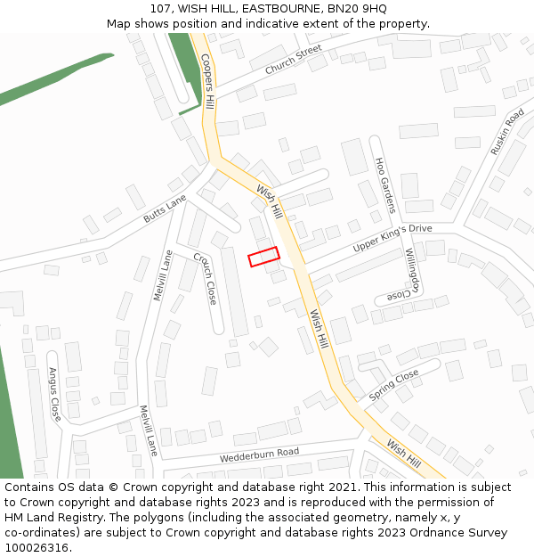 107, WISH HILL, EASTBOURNE, BN20 9HQ: Location map and indicative extent of plot