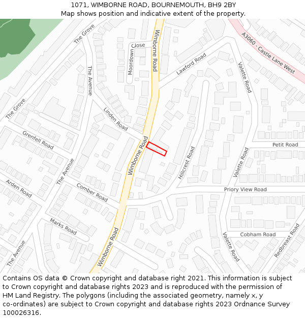 1071, WIMBORNE ROAD, BOURNEMOUTH, BH9 2BY: Location map and indicative extent of plot