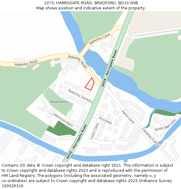 1073, HARROGATE ROAD, BRADFORD, BD10 0NB: Location map and indicative extent of plot