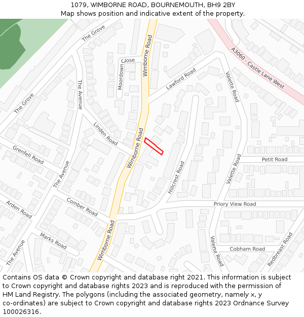 1079, WIMBORNE ROAD, BOURNEMOUTH, BH9 2BY: Location map and indicative extent of plot