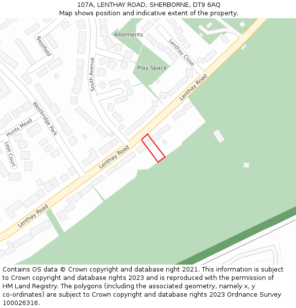 107A, LENTHAY ROAD, SHERBORNE, DT9 6AQ: Location map and indicative extent of plot