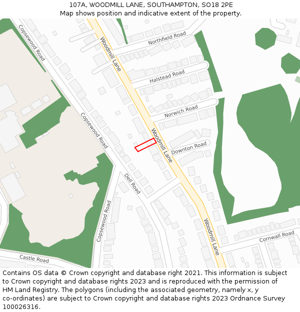 107A, WOODMILL LANE, SOUTHAMPTON, SO18 2PE: Location map and indicative extent of plot