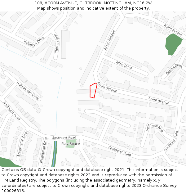 108, ACORN AVENUE, GILTBROOK, NOTTINGHAM, NG16 2WJ: Location map and indicative extent of plot