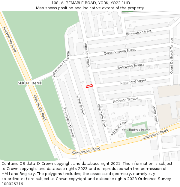 108, ALBEMARLE ROAD, YORK, YO23 1HB: Location map and indicative extent of plot