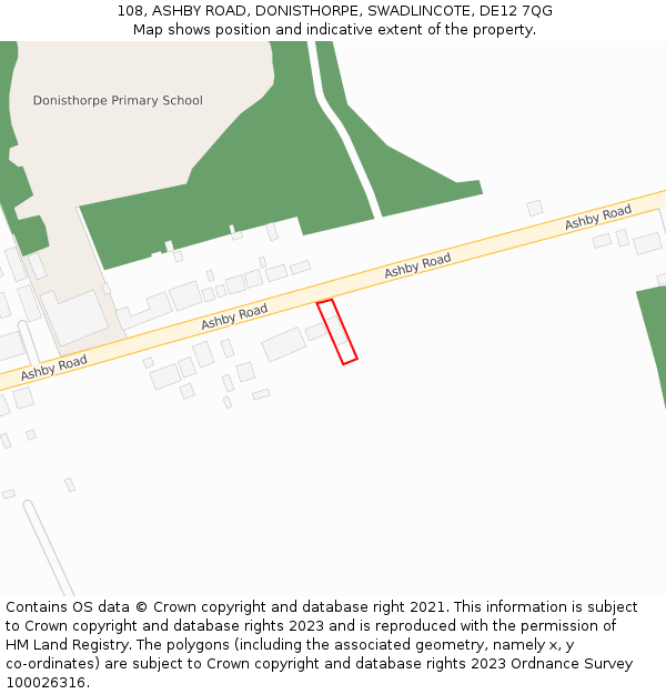 108, ASHBY ROAD, DONISTHORPE, SWADLINCOTE, DE12 7QG: Location map and indicative extent of plot