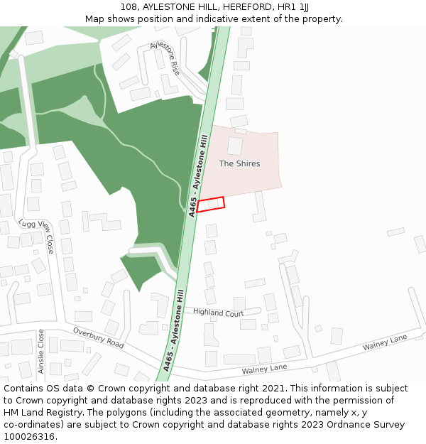 108, AYLESTONE HILL, HEREFORD, HR1 1JJ: Location map and indicative extent of plot
