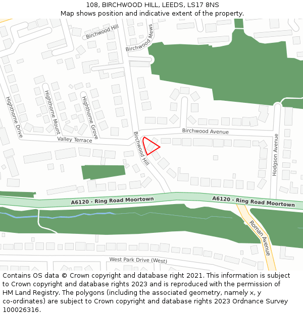 108, BIRCHWOOD HILL, LEEDS, LS17 8NS: Location map and indicative extent of plot