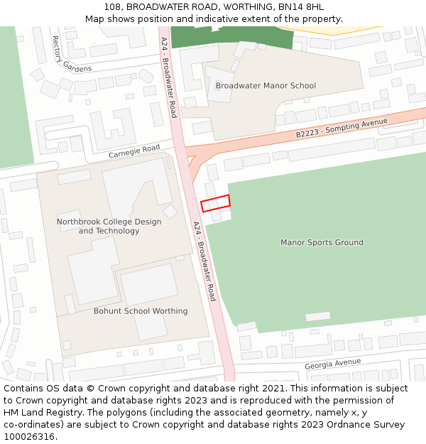 108, BROADWATER ROAD, WORTHING, BN14 8HL: Location map and indicative extent of plot
