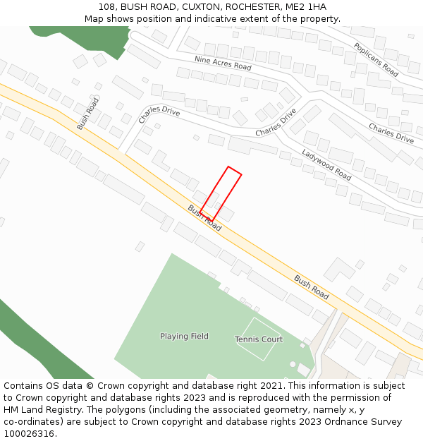 108, BUSH ROAD, CUXTON, ROCHESTER, ME2 1HA: Location map and indicative extent of plot