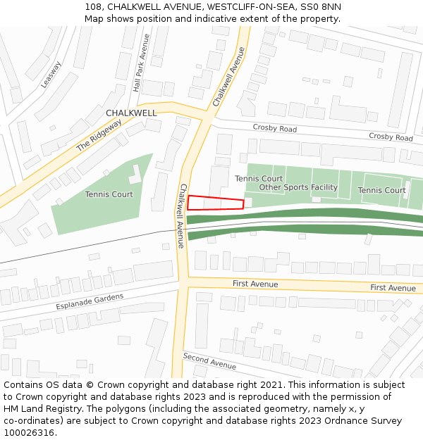 108, CHALKWELL AVENUE, WESTCLIFF-ON-SEA, SS0 8NN: Location map and indicative extent of plot