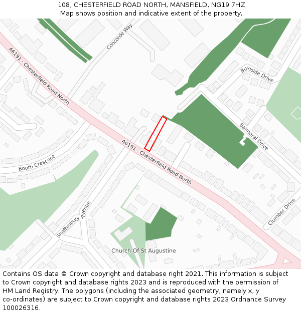 108, CHESTERFIELD ROAD NORTH, MANSFIELD, NG19 7HZ: Location map and indicative extent of plot